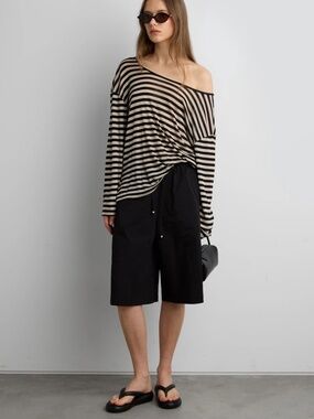 Oak + Fort Striped Twist Back Fine Knit Long Sleeve Top Size M